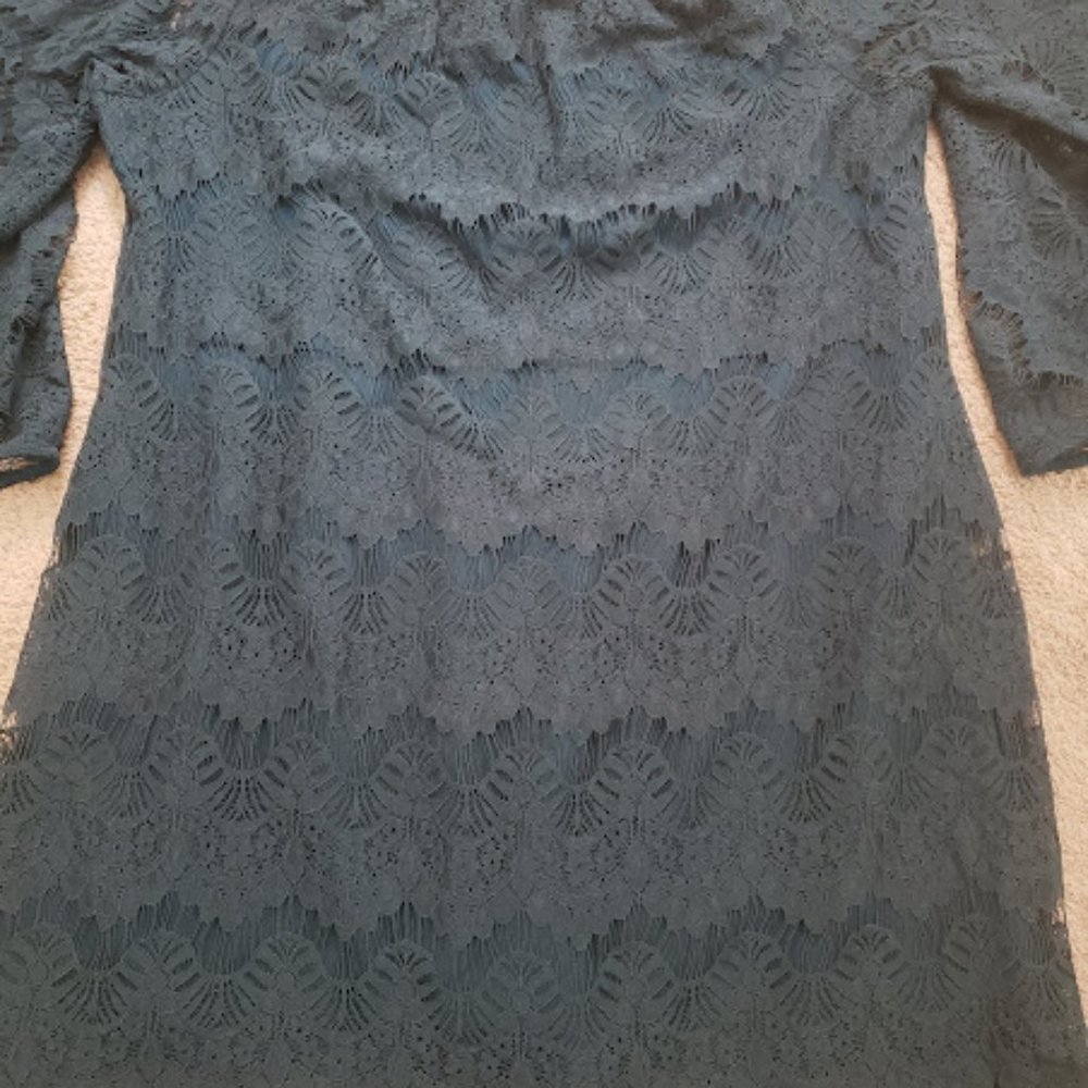 EUC City Chic Women Large Emerald Green Bella Lace Off the Shoulder Mini Dress - Picture 4 of 5